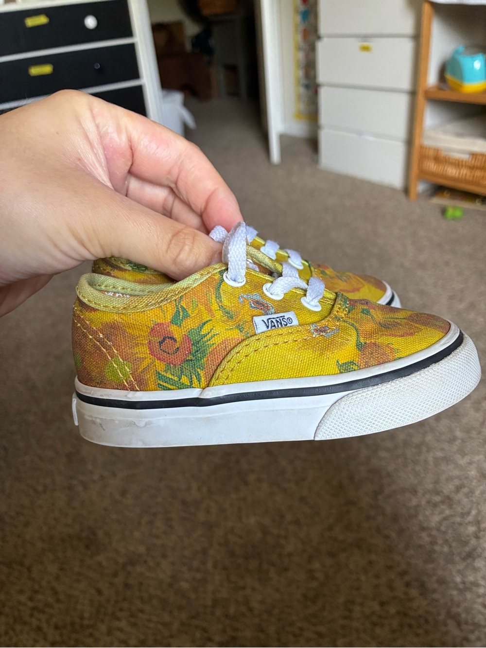 Vans Kids Yellow Floral Canvas Sneaker with White Sole 5c